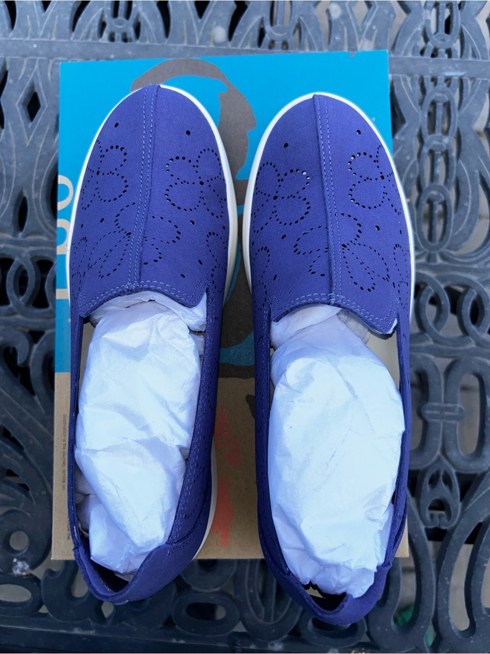OTBT Women's Slip-On Loafers in Purple with Perforated Floral Detail
